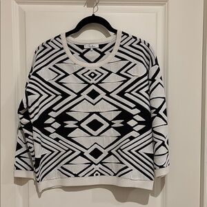 Parker Black and White Crew Neck Sweater with Geometric Pattern